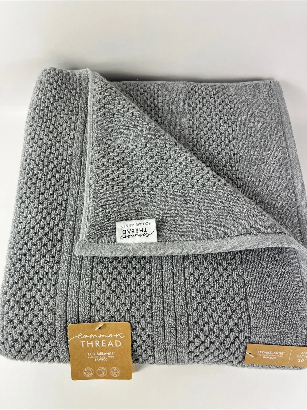Common Thread Eco Melange BAMBOO Bath Towels Gray Oversized Zero Twist 2 pc NEW